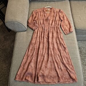 Orange Creek LA Dusty Pink Textured Boho Peasant Cottage Floral Midi Dress Small